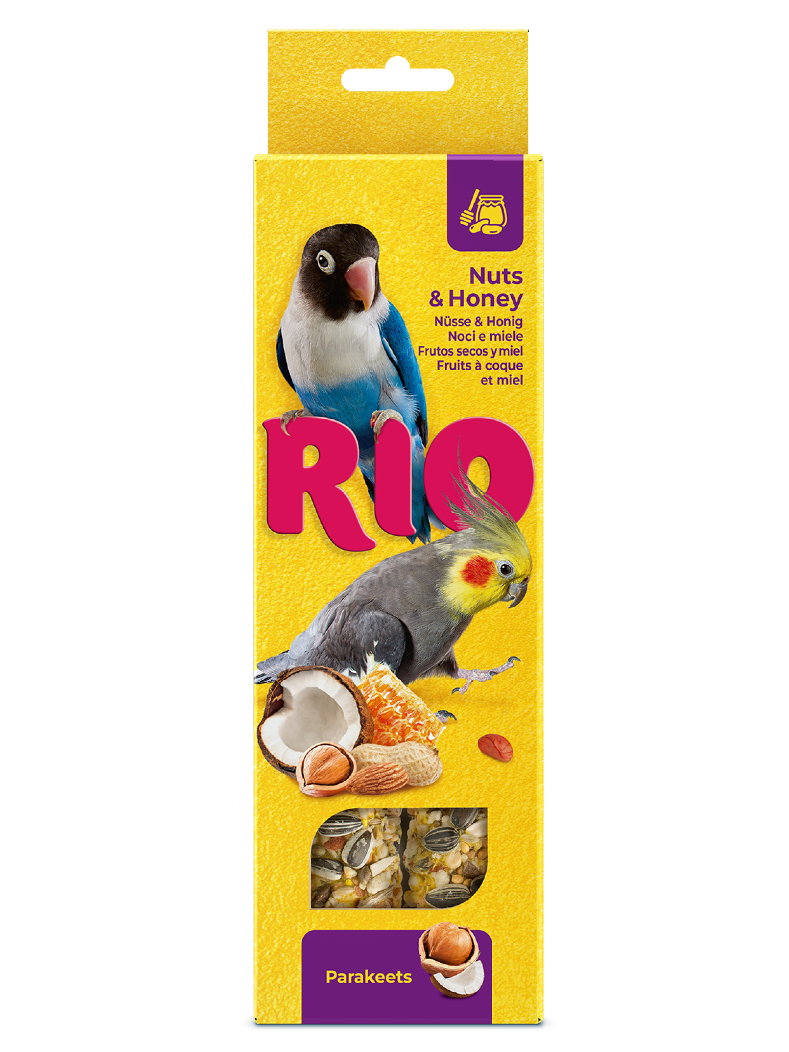 Палочки RIO для средних попугаев, мед и орехи, 2х75 г
