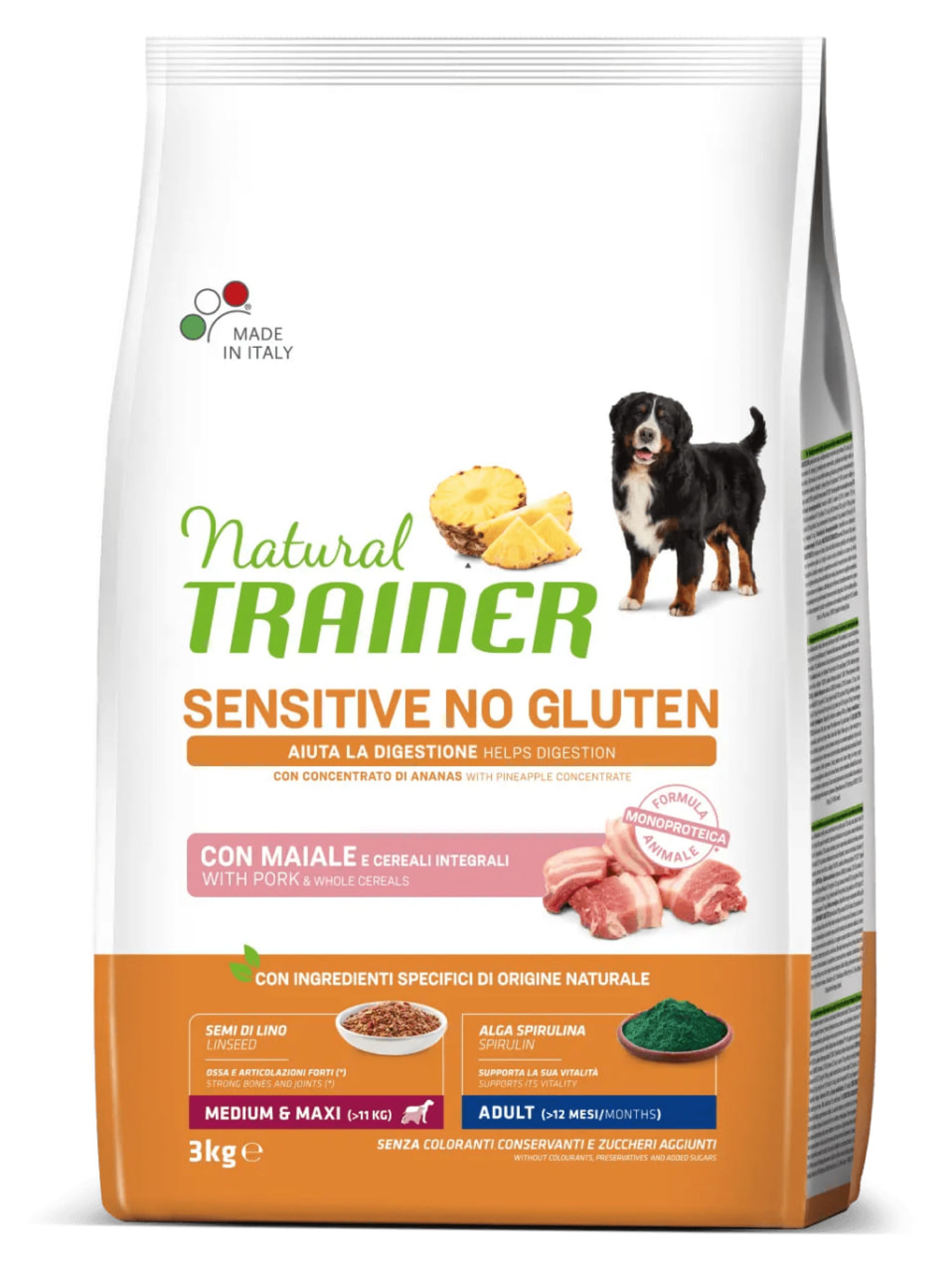 NT 3,0кг Sensitive Medium&Maxi Adult Корм сухой для собак средних и крупных NO GLUTEN, свинина