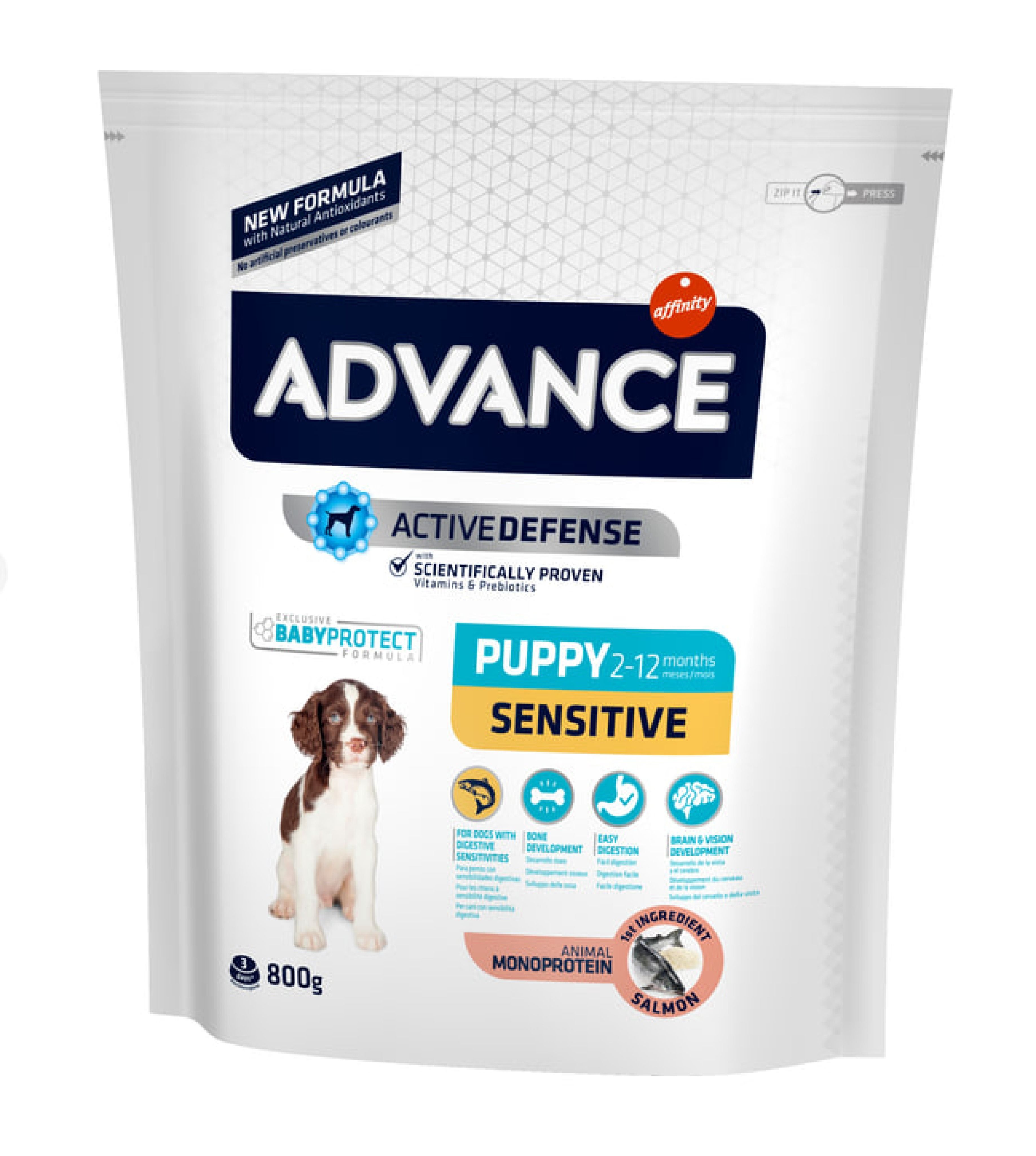Advance 0,8кг Puppy Sensitive Сухой корм для щенков с чувствительным пищеварением, лосось и рис