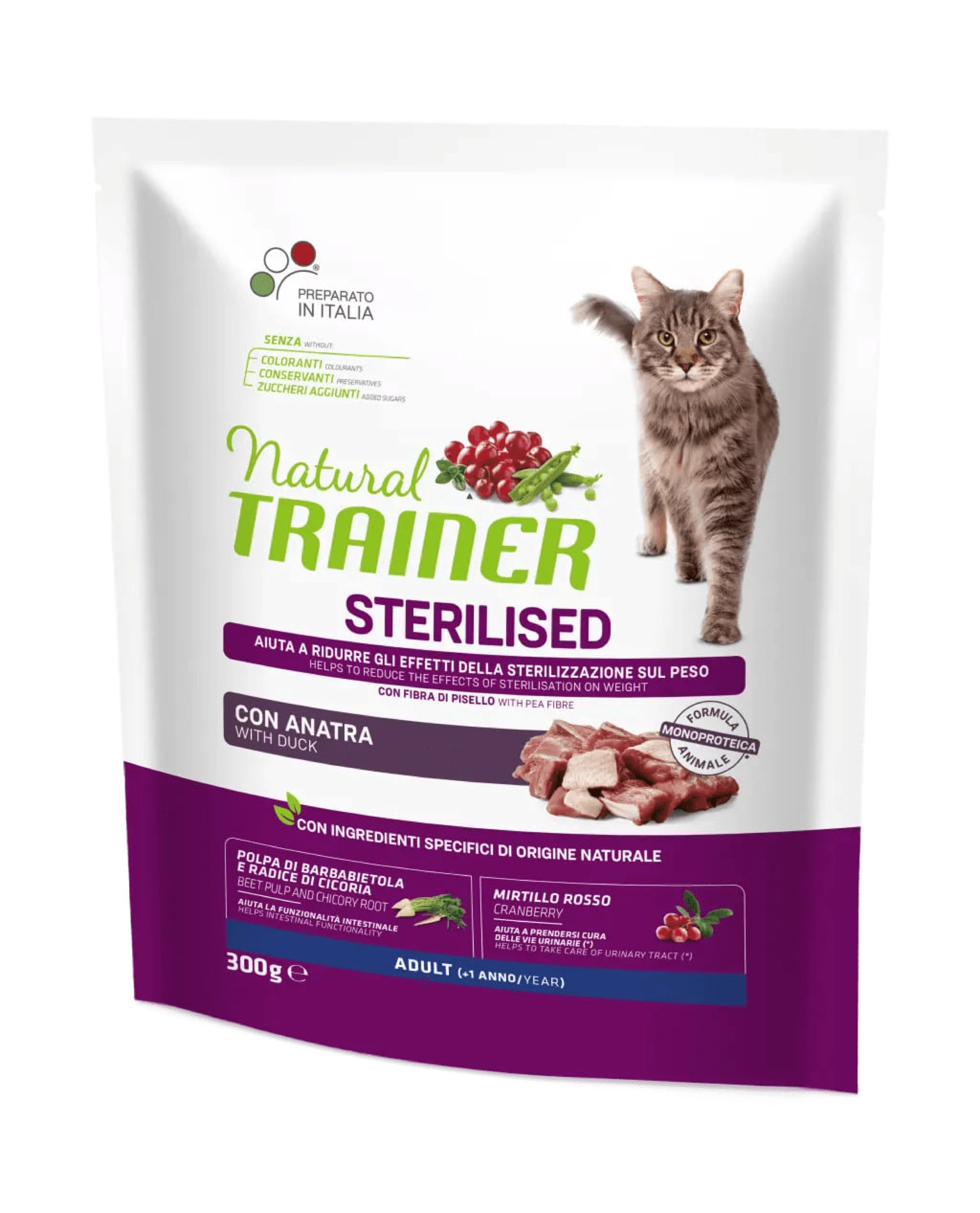 NT 0,3кг Cat Adult Sterilised Корм сухой для стерилизованных кошек и кастрированных котов с (утка)