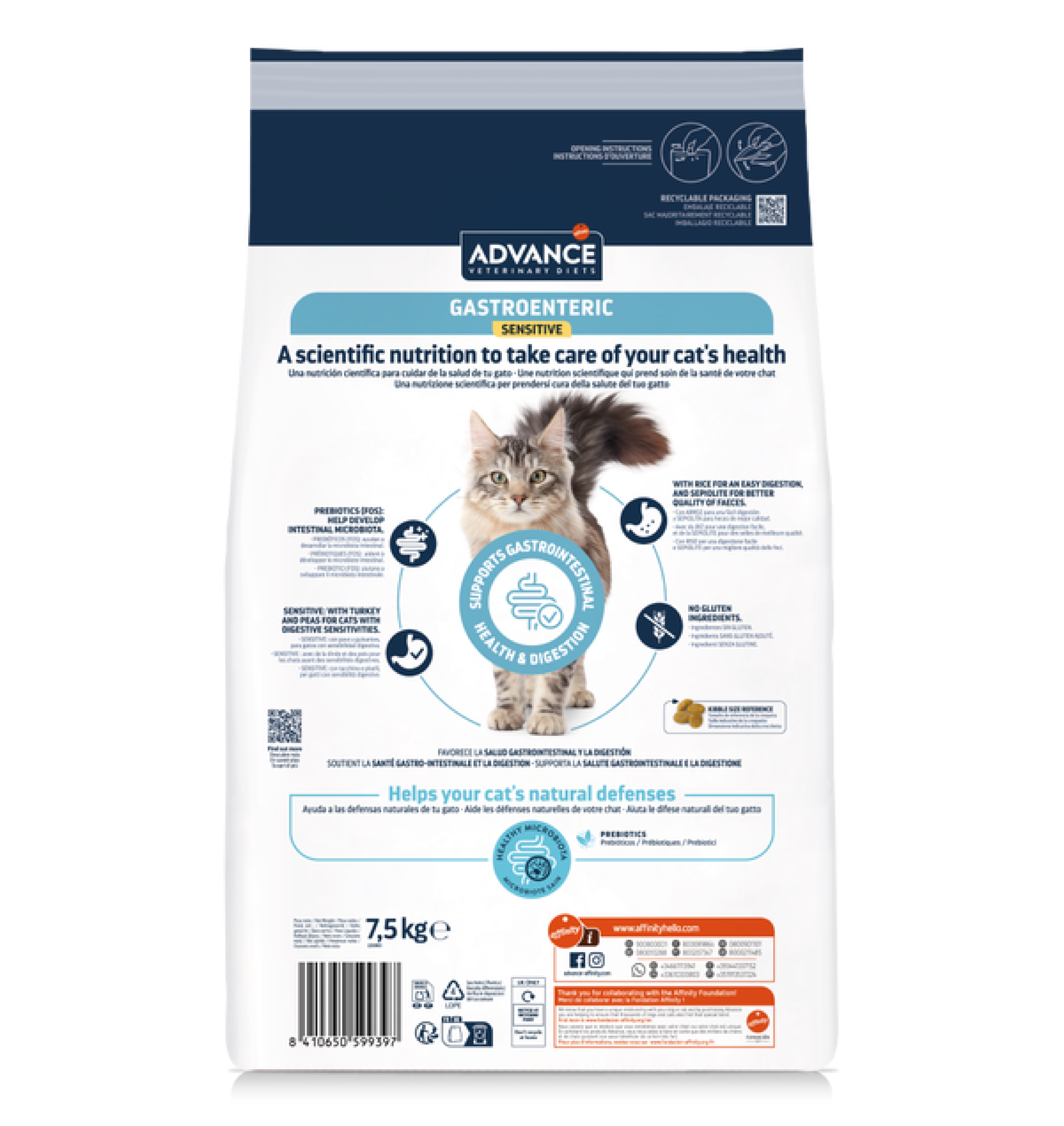 Advance VetDiet 7,5кг GASTRO SENSITIVE Сухой корм для кошек с проблемами ЖКТ, индейка