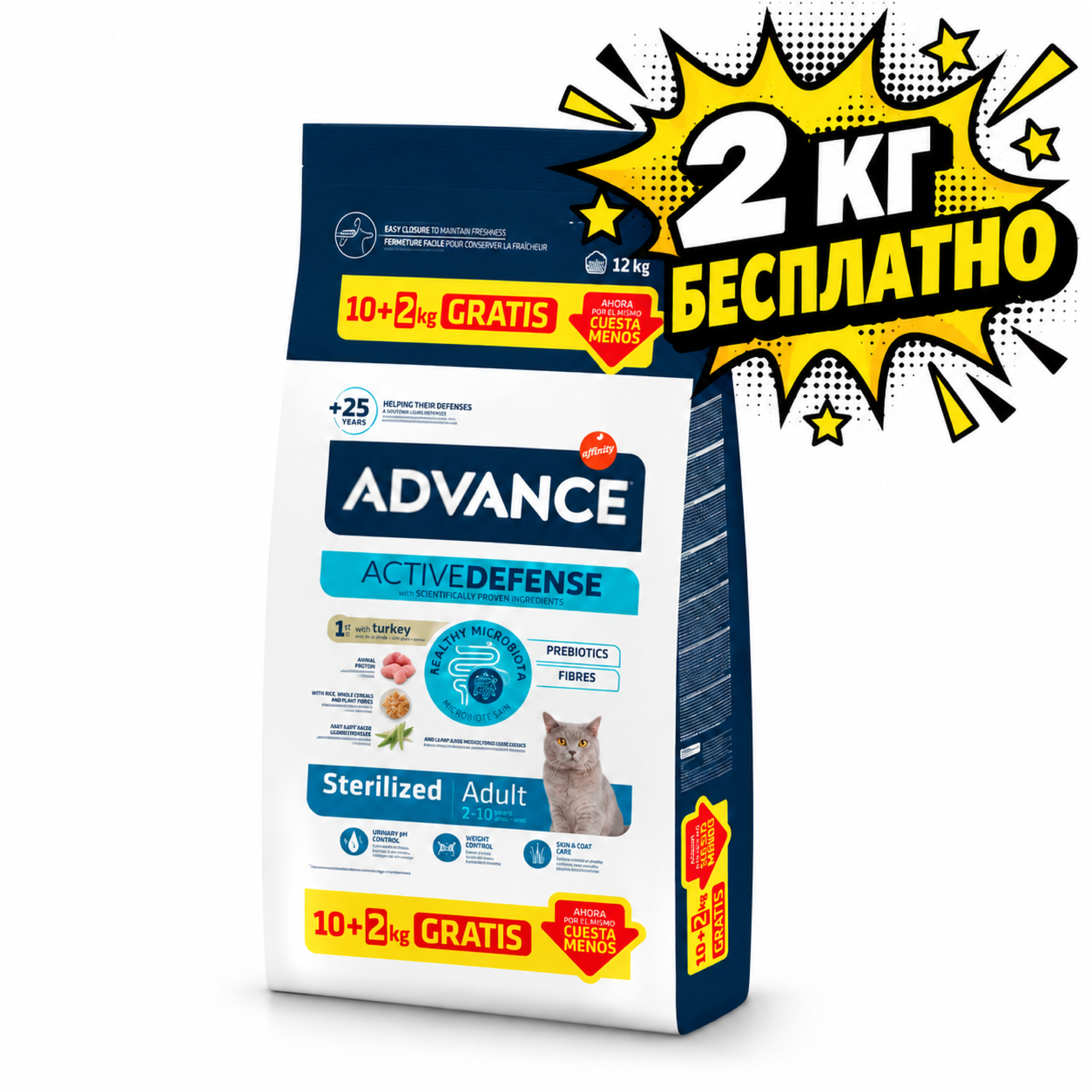 Advance Сухой корм для стерил. кошек и кастр. котов с индейкой 10+2 кг
