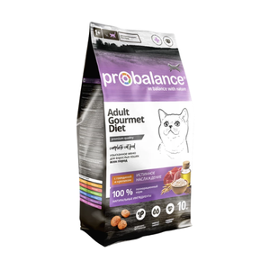 ProBalance 10кг Gourmet diet Корм сухой для взрослых кошек с говядиной и кроликом