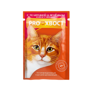 Корм д/кош PROхвост 85гр с телятиной/ягненком в желе с овощами (пауч)