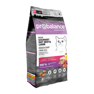 ProBalance 8 кг Gourmet diet Корм сухой для взрослых кошек с говядиной и ягненком