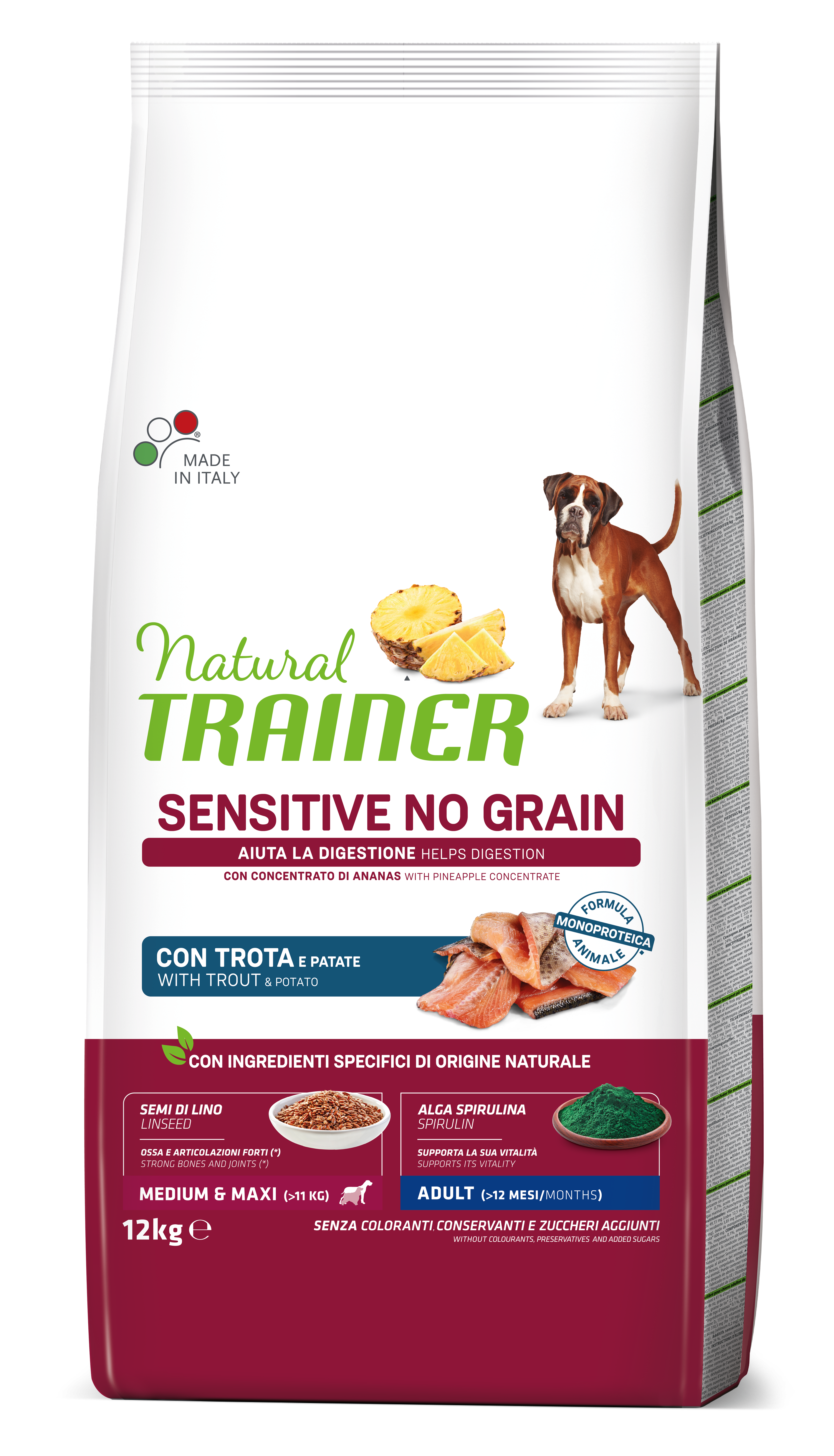 NT 12,0кг Sensitive Med&Max Adult Корм сухой для собак средних и крупных пород NO GRAIN, форель