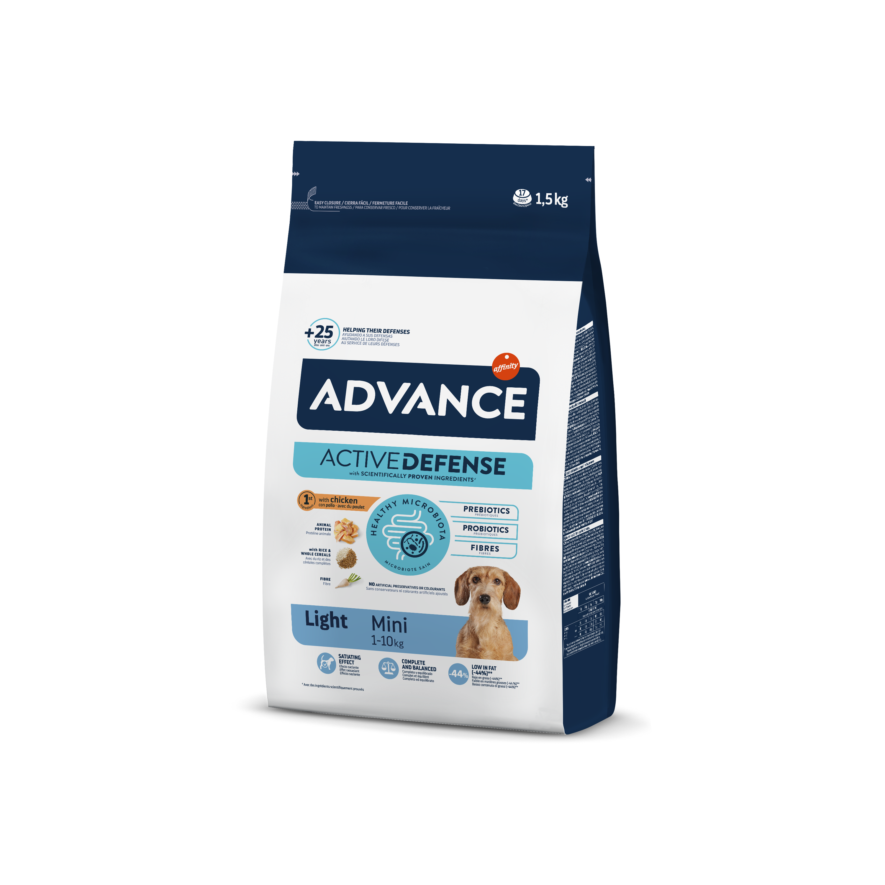 Advance 1,5кг Mini Light Сухой корм для взрослых собак малых пород с курицей и рисом (контроль веса)