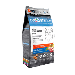 Probalance 8 кг Sterilized Duck корм сухой для кошек, утка (ЛМ)