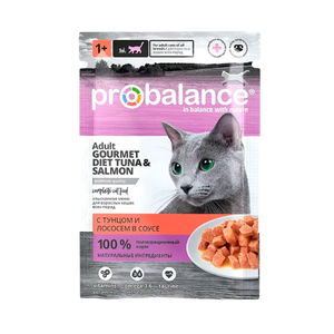 ProBalance 85г Gourmet diet Корм консервированный для кошек с тунцом и лососем в соусе