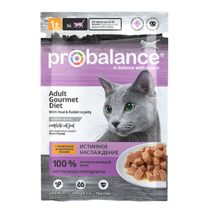 ProBalance 85г Gourmet diet Корм консервированный для кошек с телятиной и кроликом в желе