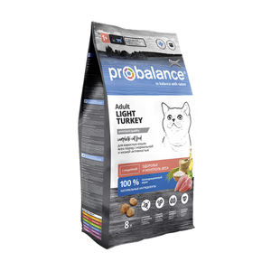 Probalance 8 кг Light Turkey корм сухой для кошек, индейка (ЛМ)