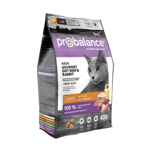 ProBalance 400гр Gourmet diet Корм сухой для взрослых кошек с говядиной и кроликом