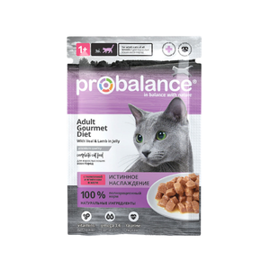 ProBalance 85г Gourmet diet Корм консервированный для кошек с телятиной и ягненком в желе